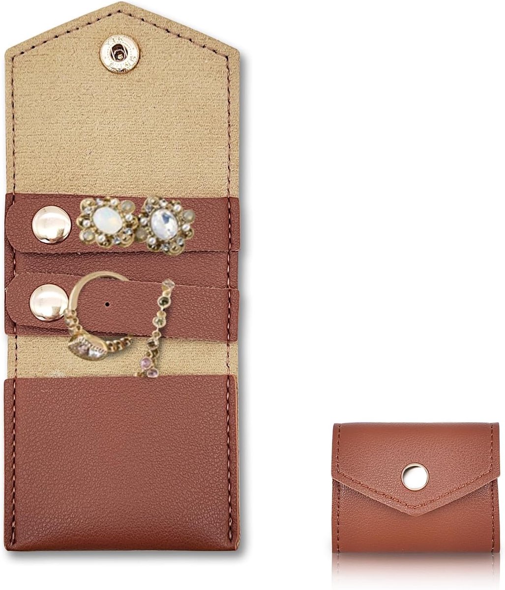 Rollen Opvouwbare Sieraden Organizer Tas Draagbare Sieradentas voor Reizen, Sieradenopslag Reis Sieradenkist voor Ringen, Halskettingen, Oorbellen (Bruin)