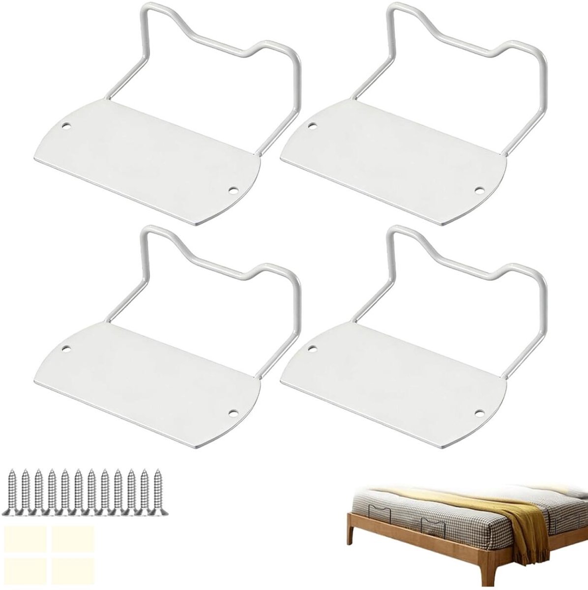 4 stuks - Matrassteunen - Matrashouder - Matrasbeugel - Matras Houder - Matras Zijbeugel - Antislip Matrasbeugels - antislip matrassteunen - metalen matrassteunen - met schroeven en zelfklevende stickers - eenvoudig te installeren - 14*11.5*5cm - wit