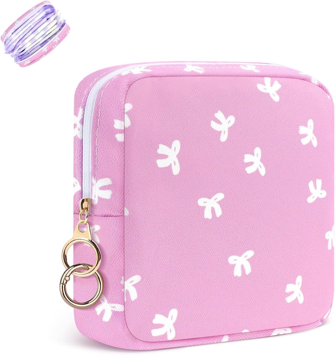 tas voor maandverband, opbergtas voor maandverband, katoen, tampons, kleine make-uptas voor dames/tieners/meisjes (roze)