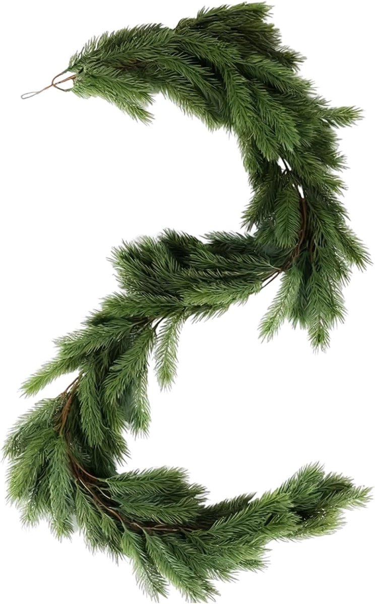 1,8m/5,91ft Kerstslinger, kunstmatige dennenslinger, 136 dennentakken, kerstkrans, dennenslinger kerstdecoratie voor trappen, open haard, raam, voordeur, binnen (180CM)