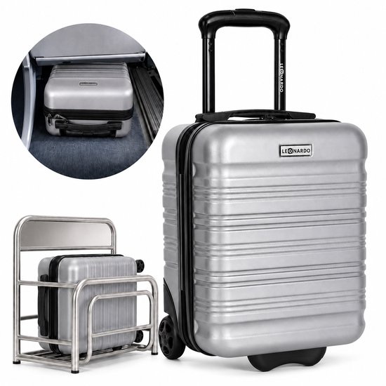 Handbagage Koffer 40x30x20 cm - Underseater voor Transavia, EasyJet en RyanAir - Reiskoffer met Wielen - Trolley Handbagage - Zilver - Leonardo