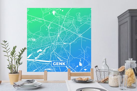 Stickers muraux - Plan de la ville - Genk - Blauw - Vert - 120x120 cm - Feuille adhésive XXL - Carte