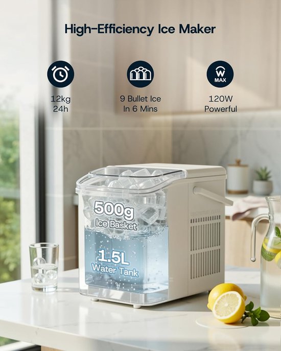 IJsblokjesmachine - IJsmaker - Drank Koelen - Automatische Reiniging - 12 kg per dag - Wit — afbeelding 3