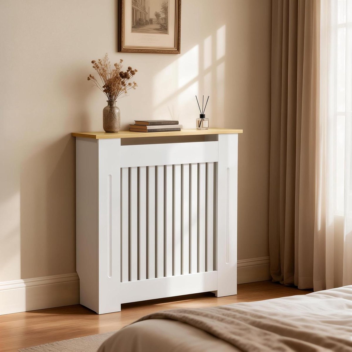 Radiatorbekleding MDF - Radiatorombouw Hout - Woonkamer Decoratie - Streeppatroon - 78 x 20 x 83 cm - Wit