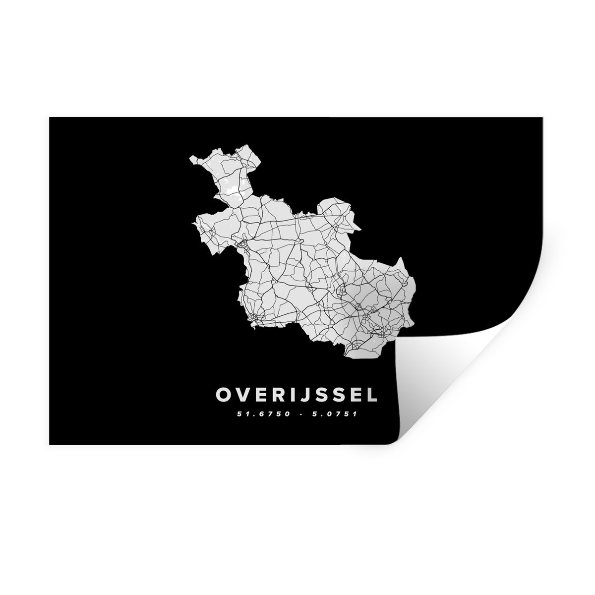 Muurstickers - Sticker Folie - Overijssel - Nederland - Plattegrond - 30x20 cm - Plakfolie