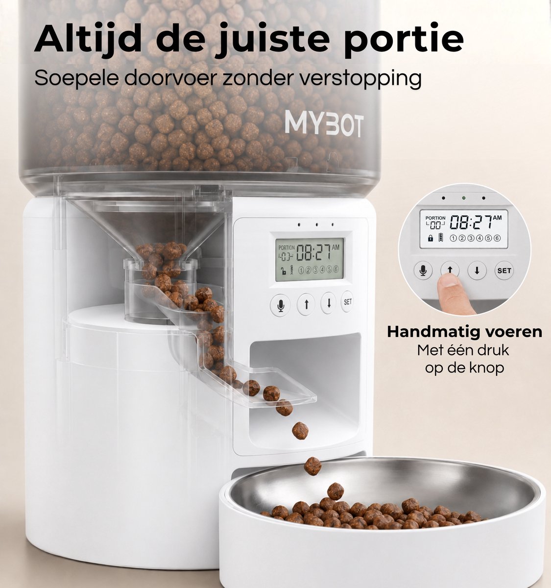 MYBOT Automatische Voerbak - Kat en Hond - Voerautomaat 4L - Met RVS Voerbak en Spraakopname - Voor Droogvoer - Wit - P2 thumbnail 5