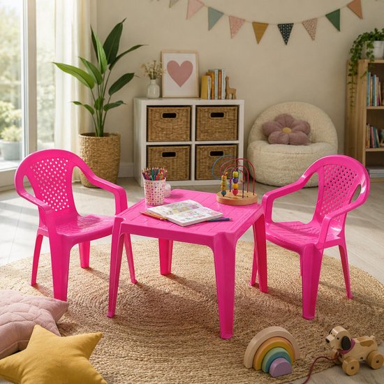 Pro Garden Stoeltjes voor kinderen - 1x - roze - 38 x 52 cm - voor binnen en buiten - kunststof - voor kinderen van 3 tot 7/8 jaar - stapelbaar van Pro Garden — afbeelding 3
