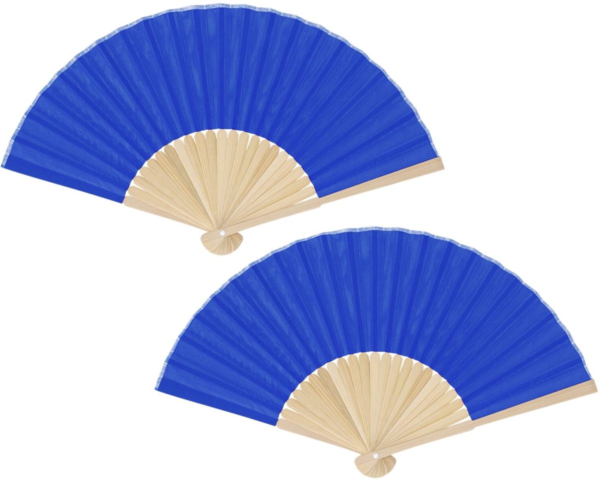 Bellatio Design Spaanse handwaaier - 2x - blauw - bamboe/papier - 38 x 21 cm - spaanse waaier - festival waaier