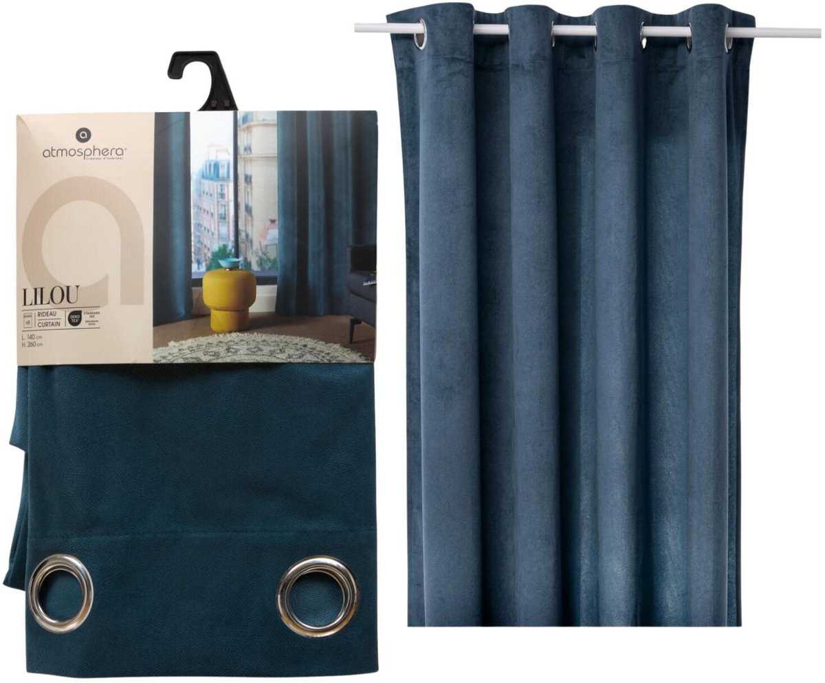 Atmosphera gordijn lilou - 2x - L260 x B140 cm - marine blauw - polyester - met ringen
