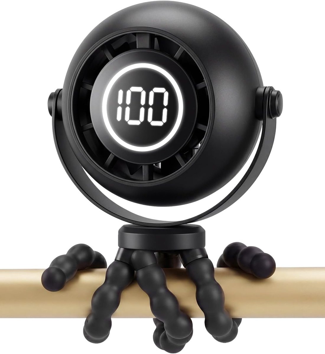 Kinderwagen-ventilator voor baby's met LED en batterijdisplay – draagbare oplaadbare 3-snelheden ventilator, 360° draaibaar – baby-ventilator voor kinderwagen, autostoel, kamperen.L