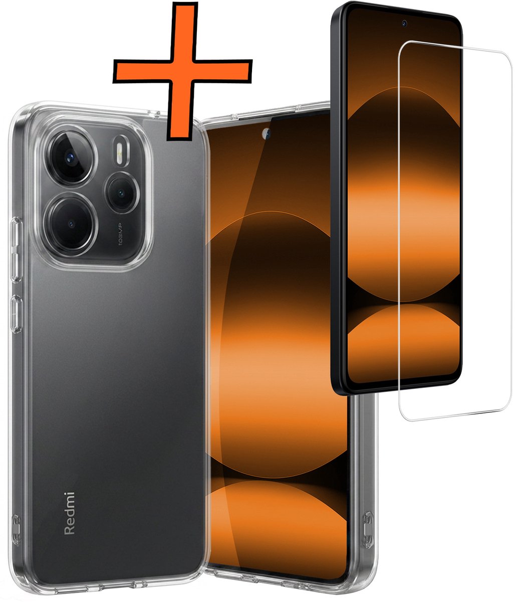 Hoes - Met Screenprotector - Geschikt voor Xiaomi Redmi Note 14 5G - Sterk & Shockproof - Back Cover - Siliconen Case - Telefoon Hoes - Transparant