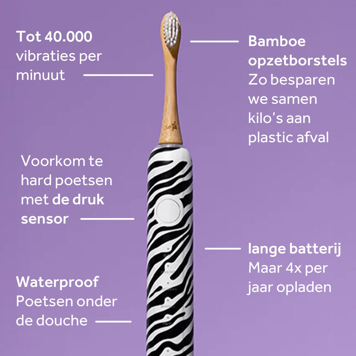 Elektrische Zebra Print Tandenborstel met USB-C Oplader - afbeelding 3