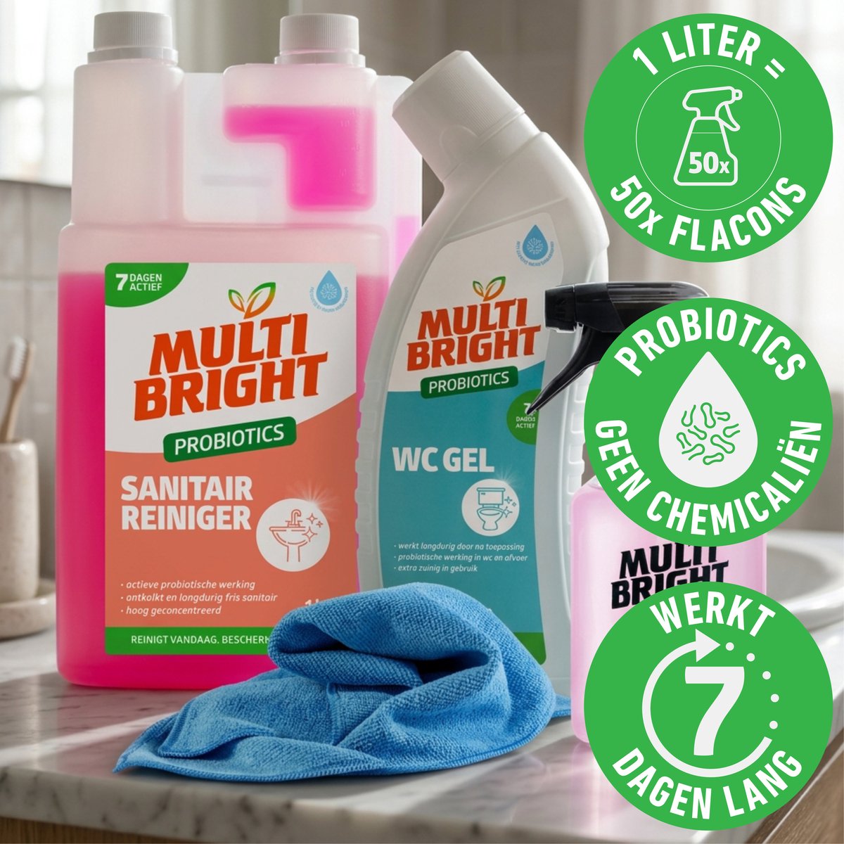 Multibright probiotische Badkamer Essentials Schoonmaakpakket 3 - 4-delige set - 4 stuks