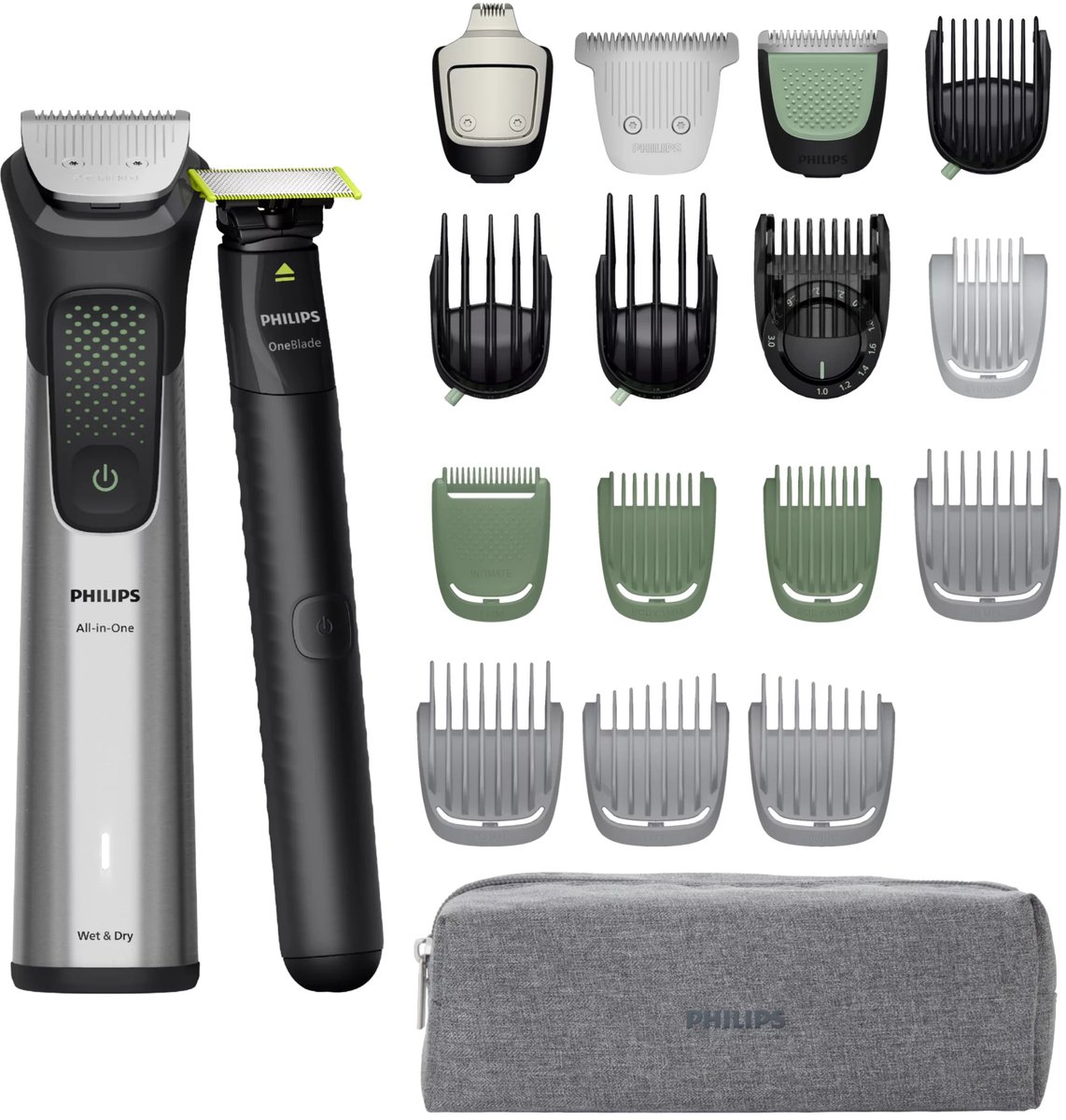 Philips Multigroom MG9557/15 - Trimmerset - Srebrny - Nat en Droog - Zelfslijpende Bladen