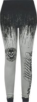 Lichtgrijze legging met zwart verloop bovenaan. Met een ronde print van een doodskop en tekst op het linkerbeen.