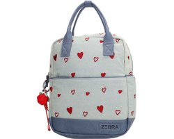 Zebra Trends Lola Rugzak - Kinderrugzak - Schooltas - Denim - Hartjes - Flessenhouder - Verstelbare Schouderbanden - Boekentas - School - Hartjes