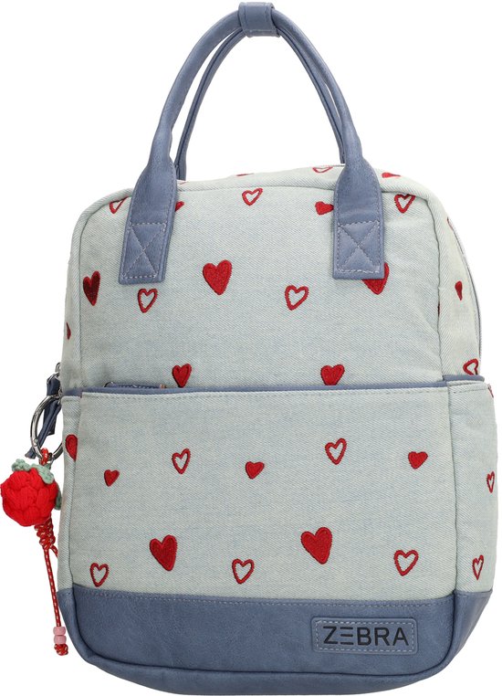 Zebra Trends Lola Rugzak - Kinderrugzak - Schooltas - Denim - Hartjes - Flessenhouder - Verstelbare Schouderbanden - Boekentas - School - Hartjes