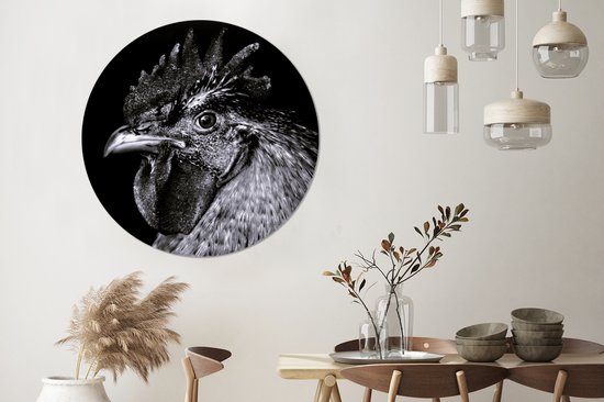 Cercle Mural - Cercle Mural - Coq - Vogel - Zwart - Wit - Aluminium - Dibond - 140x140 cm - Intérieur et Extérieur