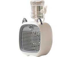 KZQ 3-In-1 Mini Luchtkoeler Met Verneveling En Nachtlampje, Oplaadbare Tafelventilator Met 3 Snelheden, Grijs