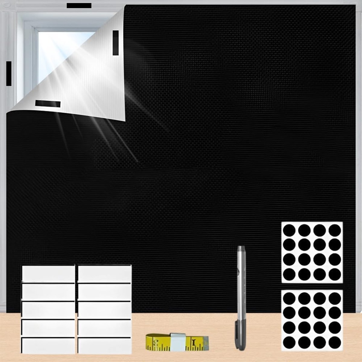 100 % Verdunkelingsrolluiken zonder boren met klittenband, meetlint, dakraam, verduistering, draagbare reis, verduisteringsrolgordijn, voor dakraam, reizen, slaapkamer, 100 x 145