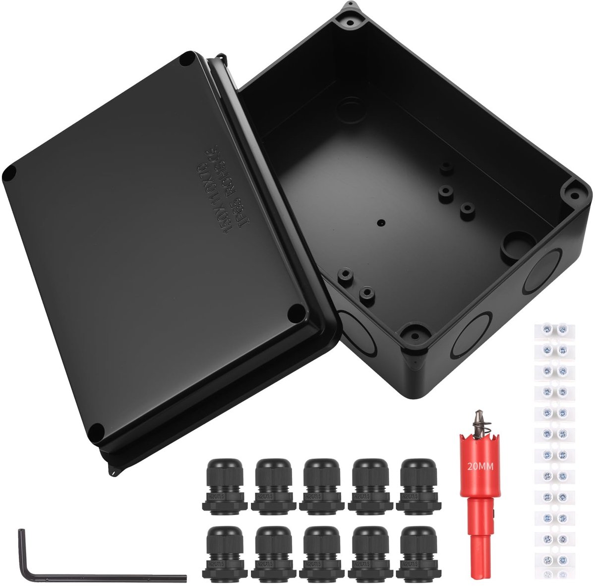 Dailygoods- Aansluitdoos IP65 waterdicht - Kabeldoos - Elektrische installatiebox - Montageaccessoires - 7 kabelmontagegaten - Robuust ABS materiaal - Verdeeldoos