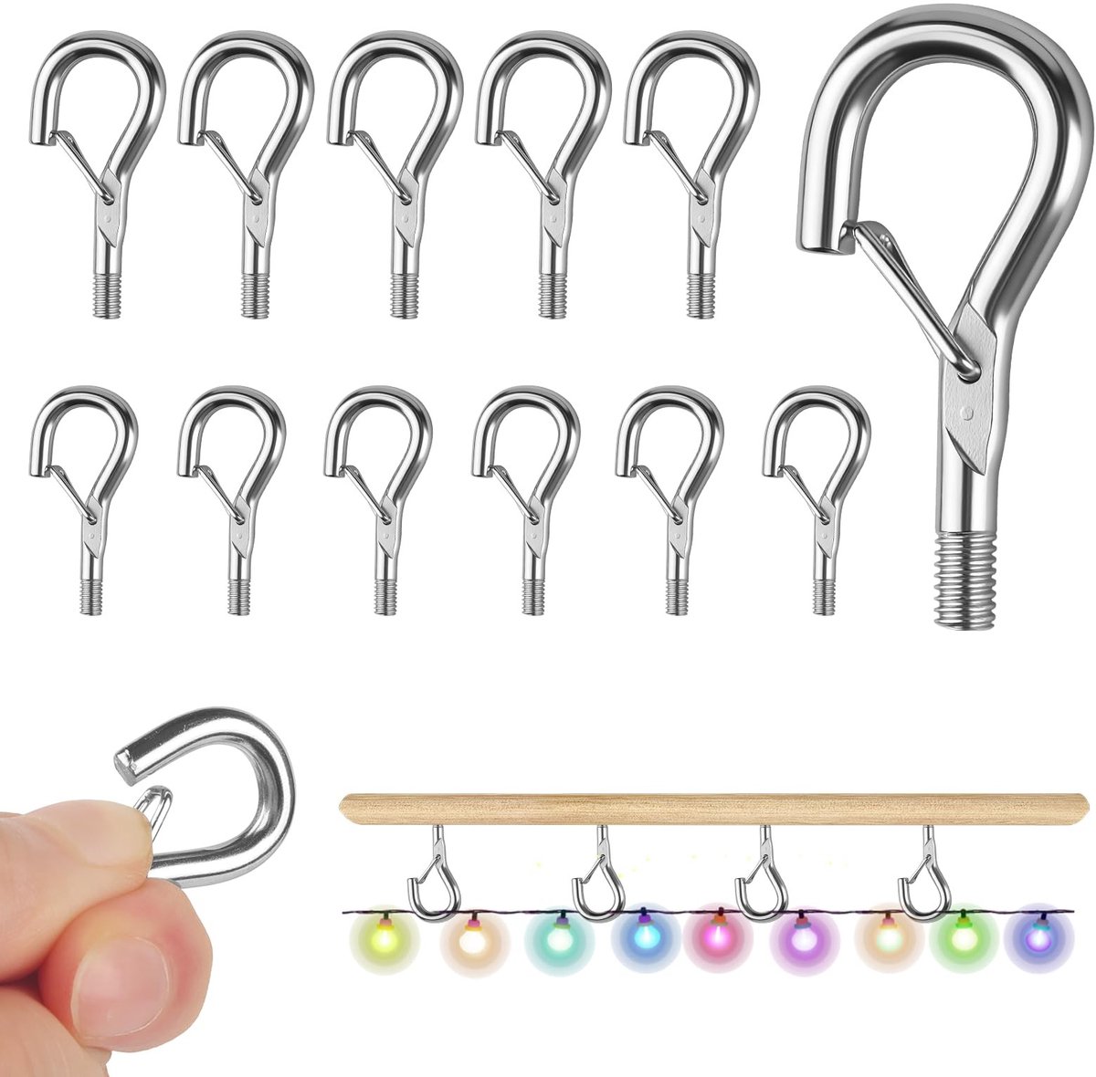 Dailygoods- Schroefhaak Set van 12 - M4/M5 Schroefhaken - Roestvrij Staal - Ophanghaak - Halfronde Ooghaken - Voor Binnen/Buiten Gebruik