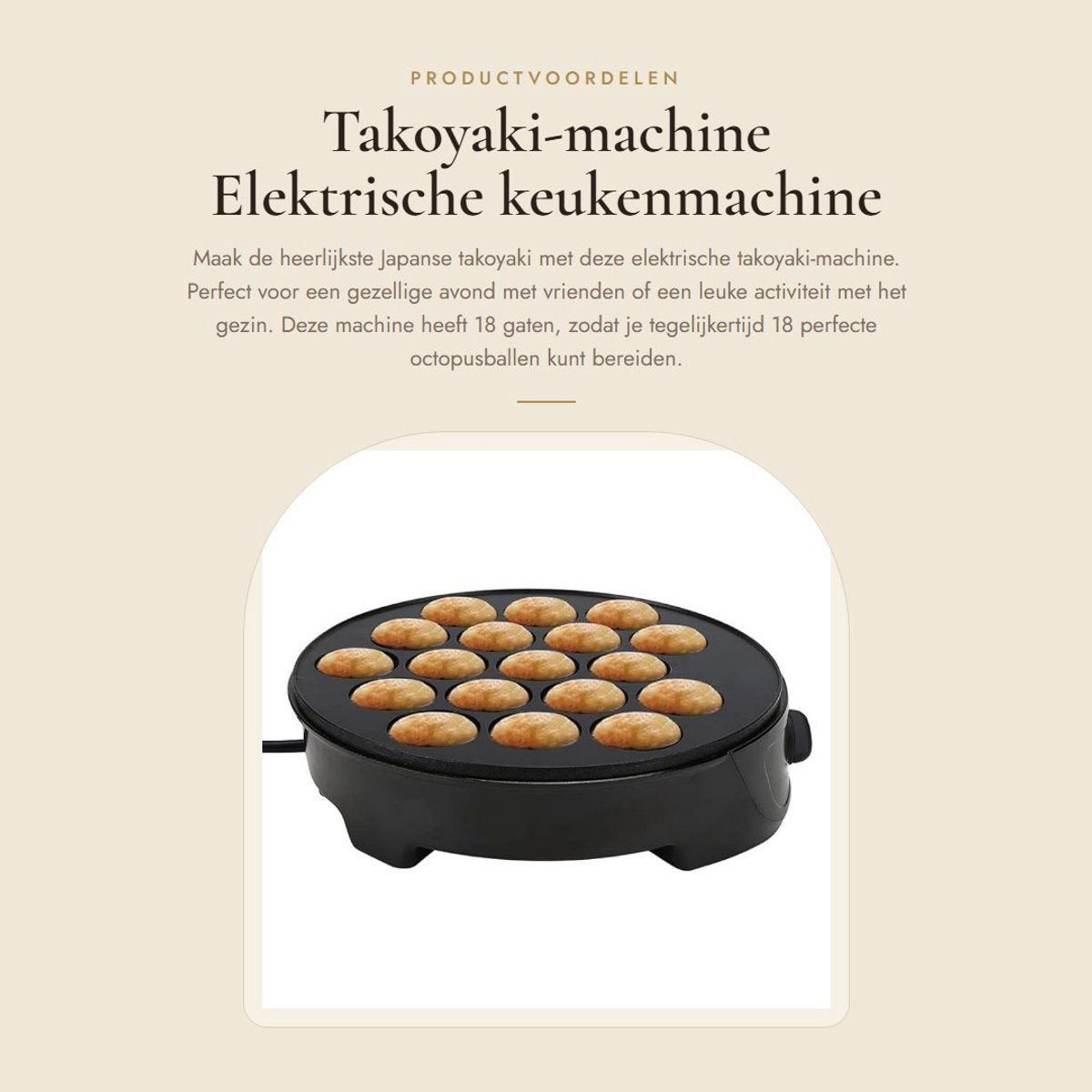Dailygoods - Takoyaki-machine - Elektrische keukenmachine - 18 gaten non-stick - Zwart - Japanse takoyaki - Perfect voor snacks - Geschikt voor fruit...