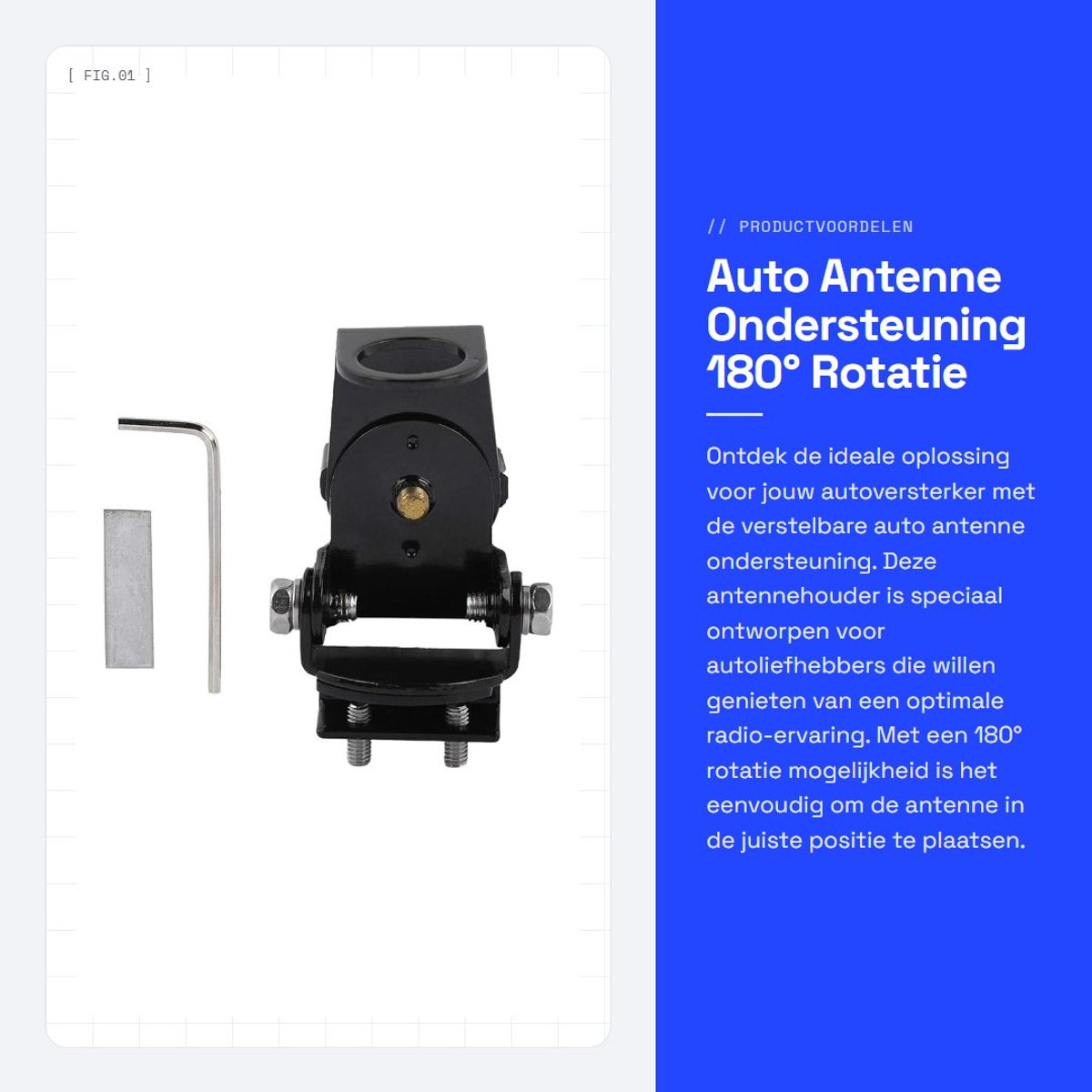 Dailygoods- Auto Antenne Universeel - Verstelbare Antennesteun - 180° Rotatie - Antikras Pad - Robuust - Hoogwaardig Materiaal - Antennehouder