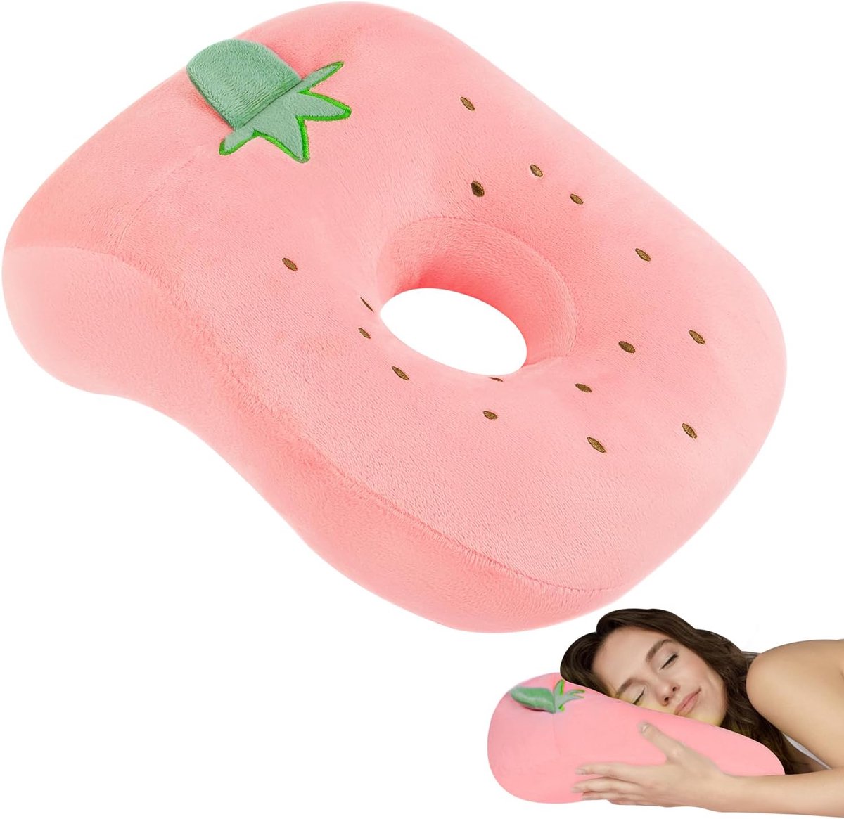 Piercingkussen, Schattig Zacht Oorkussen Piercing, Aantrekkelijk en Duurzaam Ergonomisch Oorkussen, Comfortabel Aardbei Piercing Kussen, Dutje Kussen voor Thuis, Kantoor, Vliegtuig, Roze