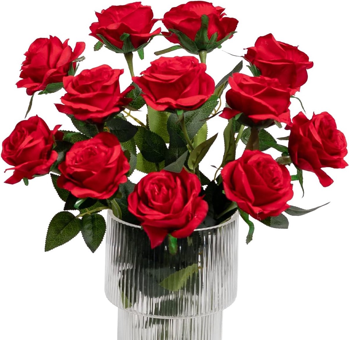 Kunstbloemen nep zijden roos bloemen realistische enkele stengel bloem boeket voor bruiloft feest kantoor woondecoratie (rood)