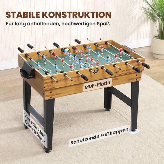 MEUNIQ 13-in-1 multifunctionele speltafel 121 x 109 x 80 cm met verwisselbare speelbladen, tafelvoetbal, biljart, tafeltennis en schaak voor speelkamer of woonkamer, Walnoot — afbeelding 3