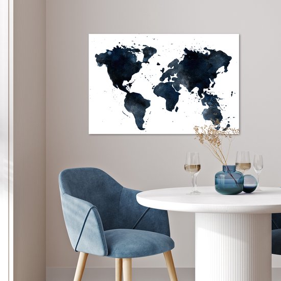 Wanddecoratie - Wereldkaart - Abstract - Blauw - 60x40 cm - Poster