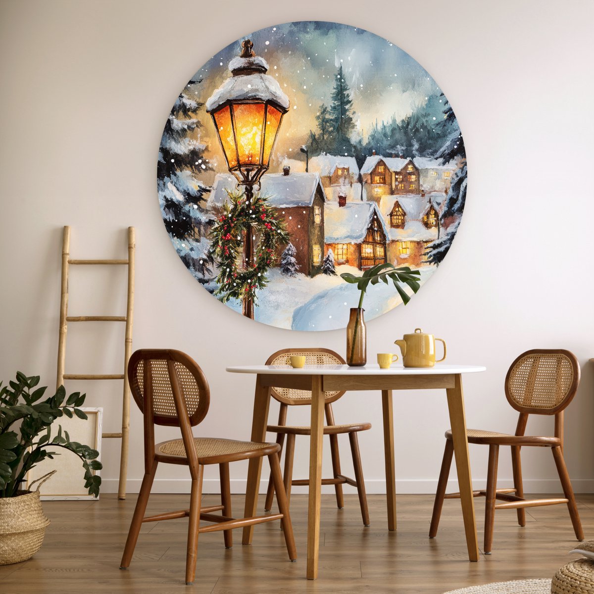 WallCircle® Wandcirkel 120x120 cm - Muurcirkel Kerstdorp - Huizen - Sneeuw - Kerst - Muurdecoratie woonkamer - Wanddecoratie slaapkamer - Kamer decoratie accessoires - Ronde schilderijen XXL – foto 4