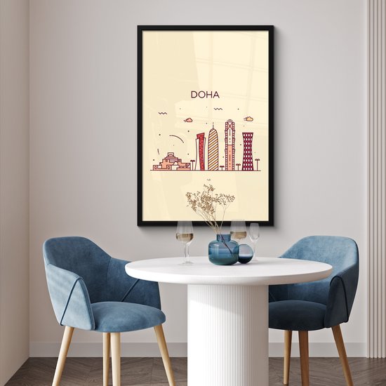 Poster in lijst - Fotolijst 60x90 cm - Posters - Skyline - Qatar - Doha - Posterlijst zwart - Decoratie - Wanddecoratie woonkamer - Muurdecoratie slaapkamer