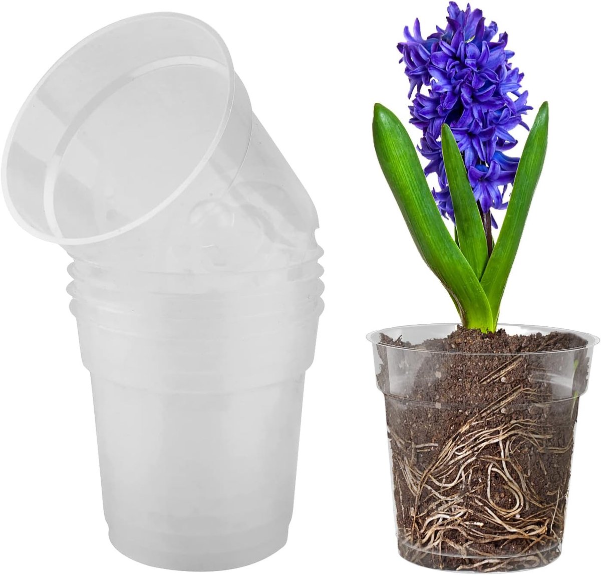Plantenpotten, 5 stuks, transparant kunststof, orchideeën, met afvoergaten, voor binnen en buiten, balkon, bureau