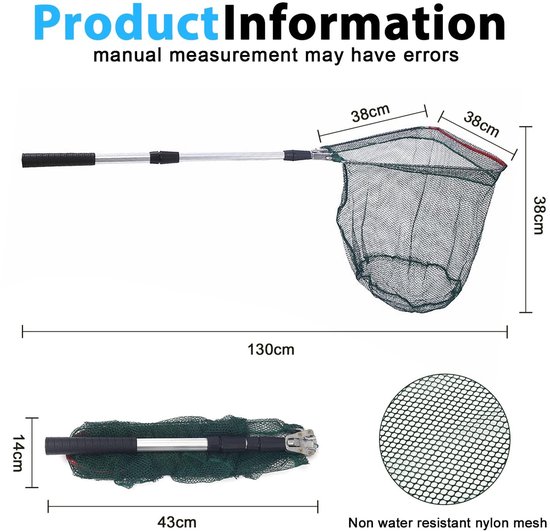 ZEYNOMAX- Schepnet 130 cm - Telescoop - Rubber - Vijver - Visnet - Aluminiumlegering - Opvouwbaar van Zeynomax — afbeelding 3