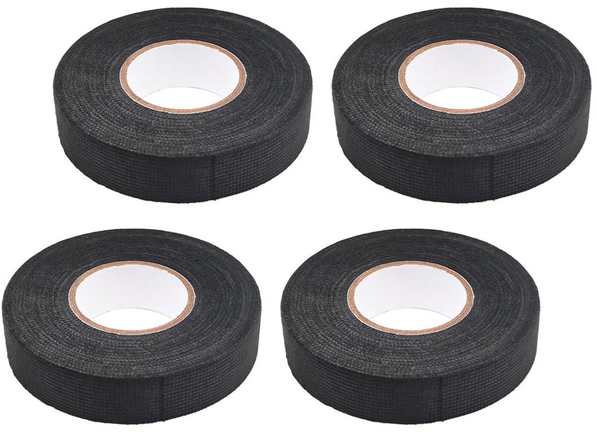 Dailygoods- Textieltape 4 Rollen - Zwarte Isolatietape - Flanelmateriaal - Waterdicht - Temperatuurbestendig - Sterke Hechting