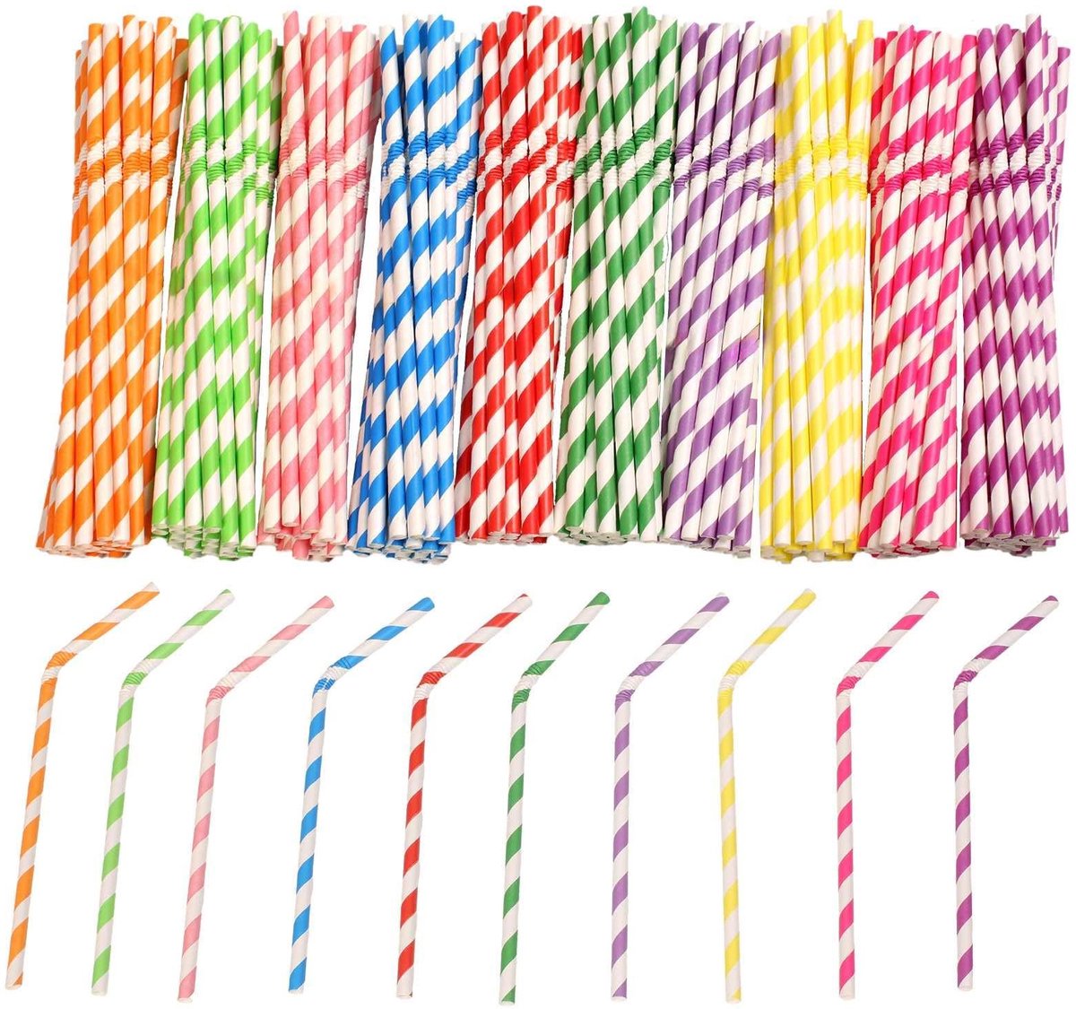 Dailygoods- Wegwerp-rietjes 100 Stuks - Flexibele Rietjes - Gekleurde Papier Rietjes - 197 mm × 6 mm - Voedselveilig - Geschikt voor Alle Leeftijdsgroepen - Papieren Rietjes