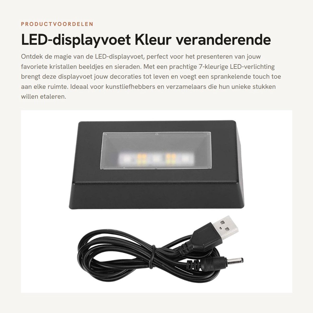 Dailygoods - LED-displayvoet - Kleur veranderende lichtdisplay - Decoratie - 7 kleuren - Kristallen beelden - Geschikt voor sieraden - Compact formaat