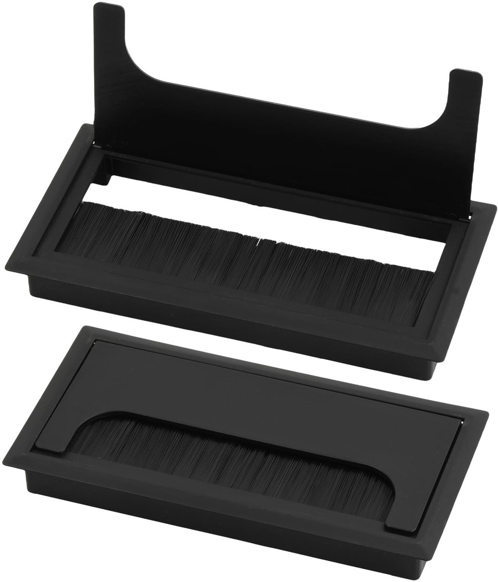 Dailygoods- Kabeldoorvoer Zwart - Kabeldoorvoer Bureau - Stofdicht - Rechthoekige Kabelorganisatie - 2 Stuks - 160 x 80 mm - Kabelgoot