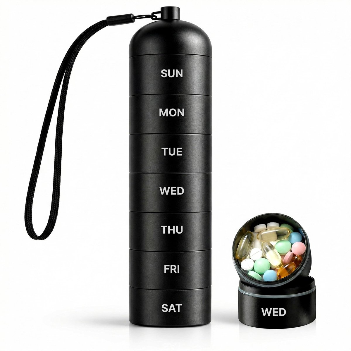 Dailygoods- Pillendoos 7 Dagen Vochtbestendig - Aluminiumlegering - Stapelbaar - Groot Compartiment - BPA-vrij - Waterdicht - Medicijnendoos