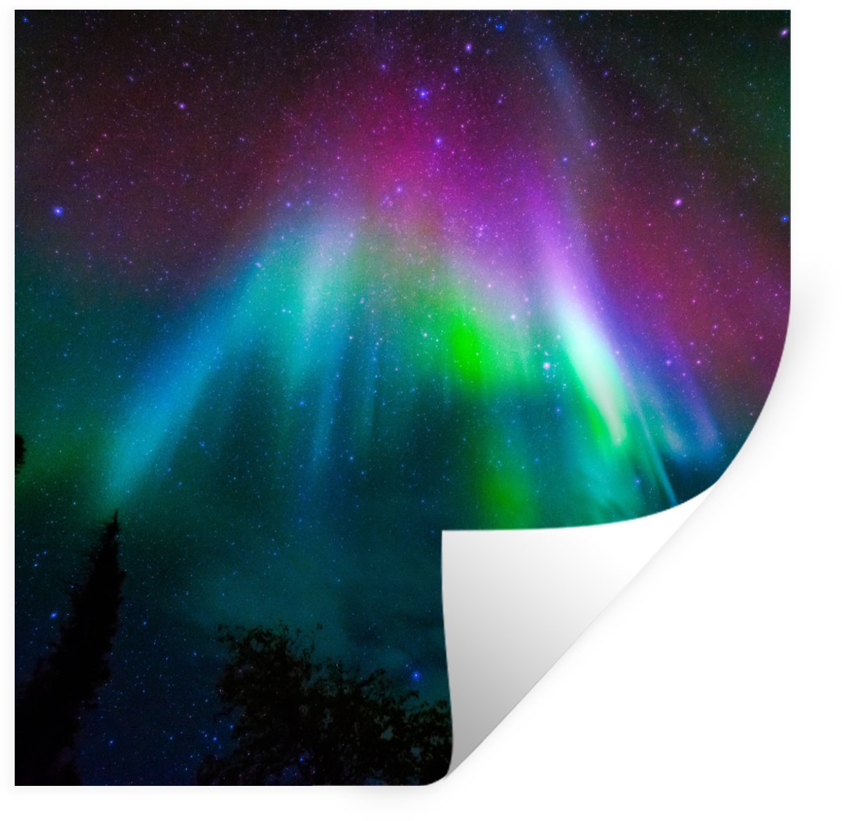 Muurstickers - Sticker Folie - Noorderlicht - Sterrenhemel - Kleuren - 80x80 cm - Plakfoli