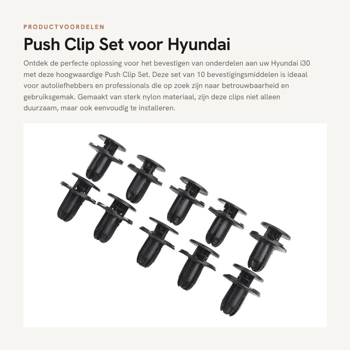 Dailygoods- Push Clip Set - Bevestigingsclips Auto - Montage voor Hyundai i30 - 10 Stuks - Nylon Constructie - Geschikt voor 8 mm Gat