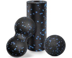 3 stuks fasciabal & fasciarollenset, massageballen duoball lacrosse bal voor spierontspanning, voeten, rug, nek, wervelkolom, handen fasciaset