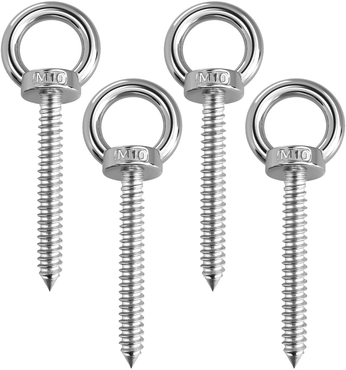 Dailygoods - 4 stuks ringschroef M10 x 80mm, 304 roestvrij staal heavy duty oogbout ronde buitendraad oogbouten robuuste ogenschroef voor hangmatten, markiezen, schommelstoelen