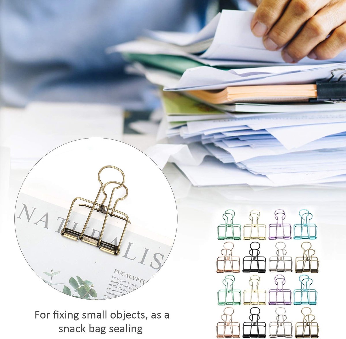 Dailygoods- Foldback Clip 16 Stuks - Sterke Greep - IJzerdraad - Diverse Kleuren - Afmetingen Groot/Middelgroot/Klein - Gewicht Groot: 308g - Papierclip