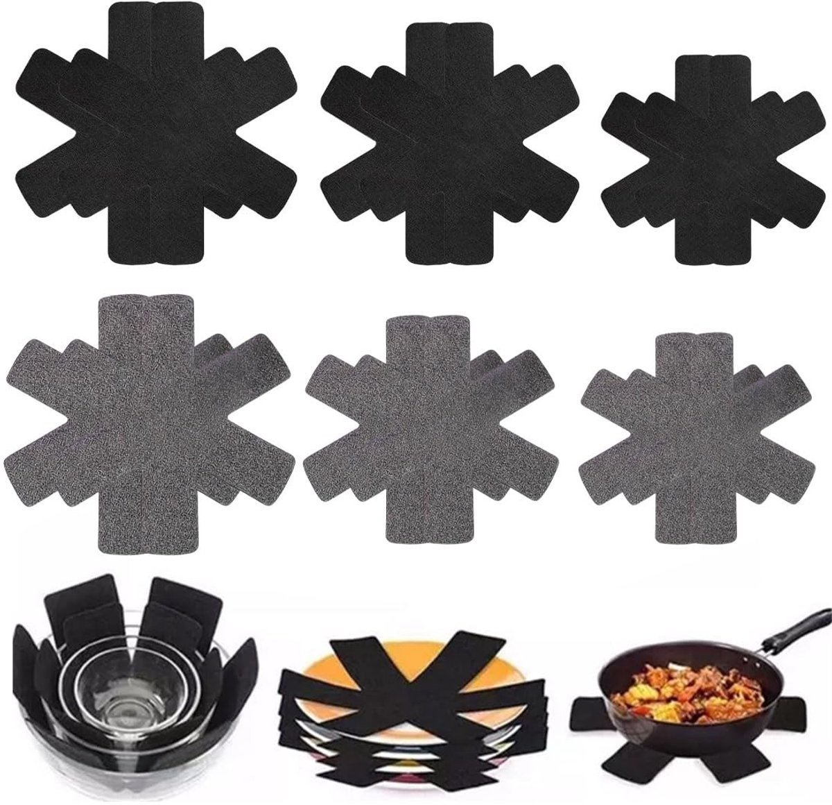 Dailygoods- Pannenverdelers Set van 12 - Bescherming voor Pannen - Tussenlegger voor Gietijzer/ Roestvrij Staal - 26/35/38 cm - Geschikt voor Keramiek - Breed Toepasbaar - Pannenbeschermers
