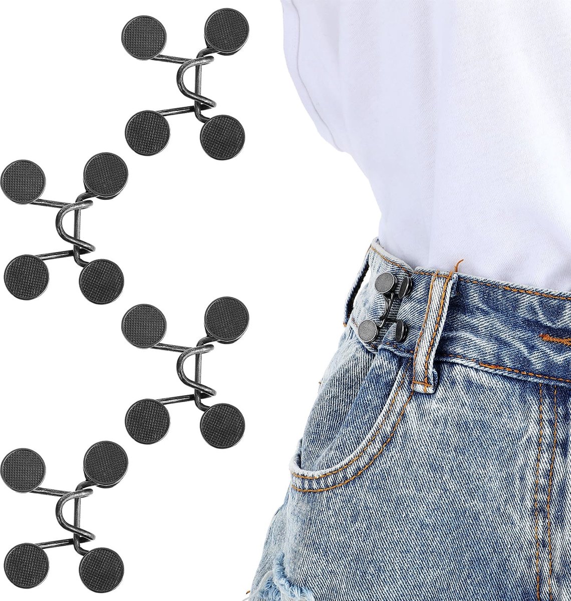 Dailygoods - Andibro 4 SetTaille Versteller voor Losse Broeken, 24 Stuks Broek Clips om Taille Strakke Spanner Geen Naaien Gesp Extender Set Vereist Knop Richter Afneembare Knoppen