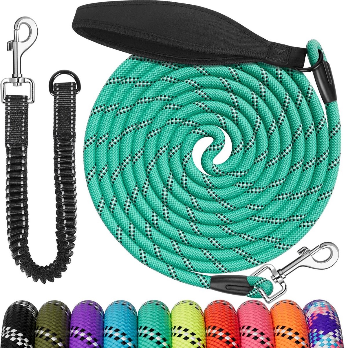 Dailygoods- Hondenriem 30 m - Schokabsorberend - Gevoerde Handgreep - Afneembaar Koord - Trainingslijn - Comfortabel en Stijlvol - Looplijn