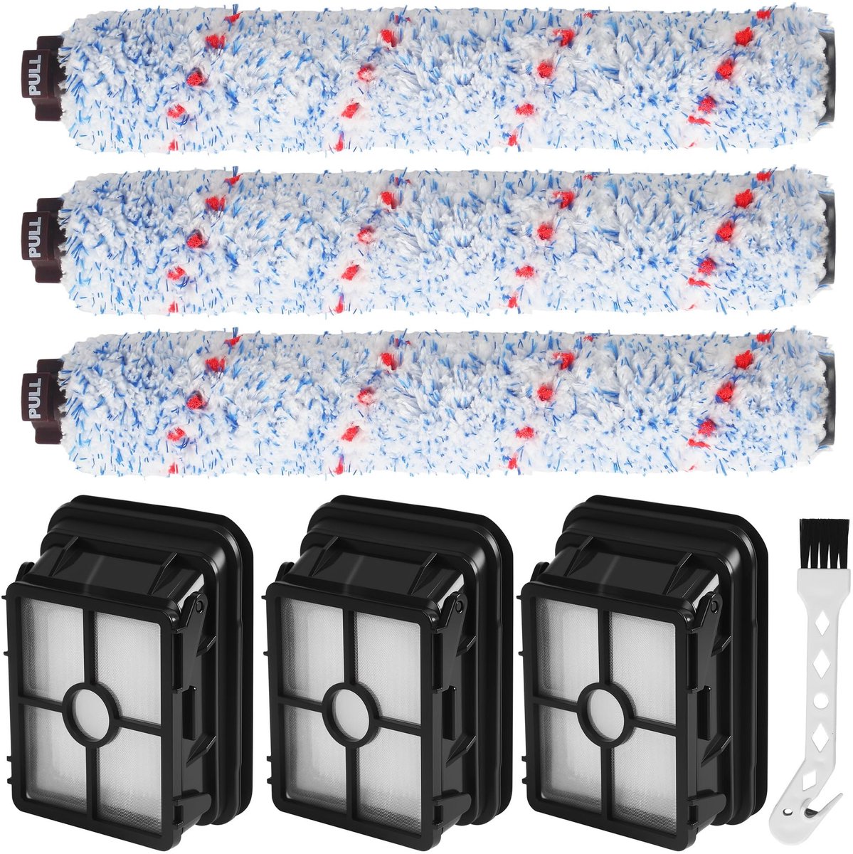 Dailygoods- Vloerborstel 3-in-1 - 3 Vloerborstels - 3 Filters - Reinigingsborstel - Wasbare Filters - Zachte Borstelharen - Stofzuigeraccessoires